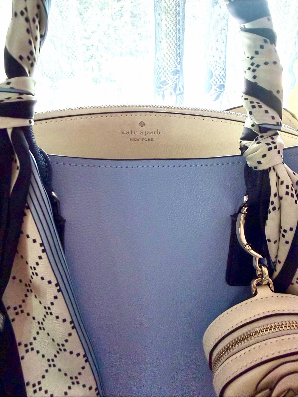 kate spade Pale Blue Leather Satchel with Floral Charm - Picture 3 of 7